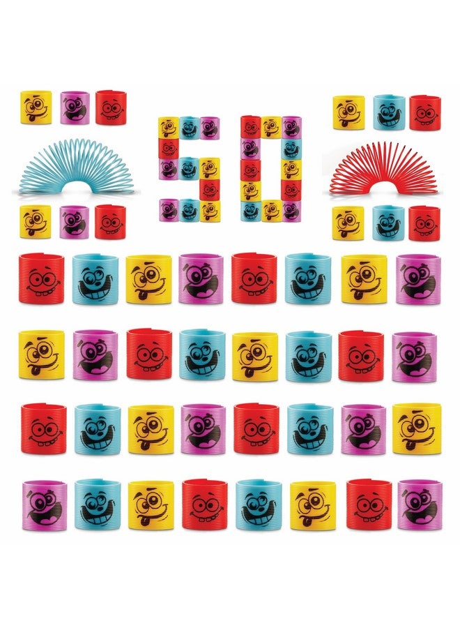Bedwina Mega Pack of 50 Coil Springs for Kids - Assorted Silly Faces and Colors, Mini Plastic Spring Toy for Party Favors, Carnival Prizes, Gift Goodie Bag Filler, Stocking Stuffers - Image 1
