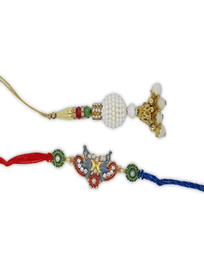 Elegant Peacock Rakhi/Lumba Rakhi with Roli Chawal - Set of 2 Raksha Bandhan Rakhi for Brother and Bhabhi - Image 4