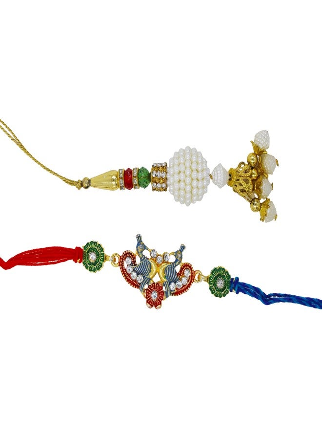 Elegant Peacock Rakhi/Lumba Rakhi with Roli Chawal - Set of 2 Raksha Bandhan Rakhi for Brother and Bhabhi - Image 3