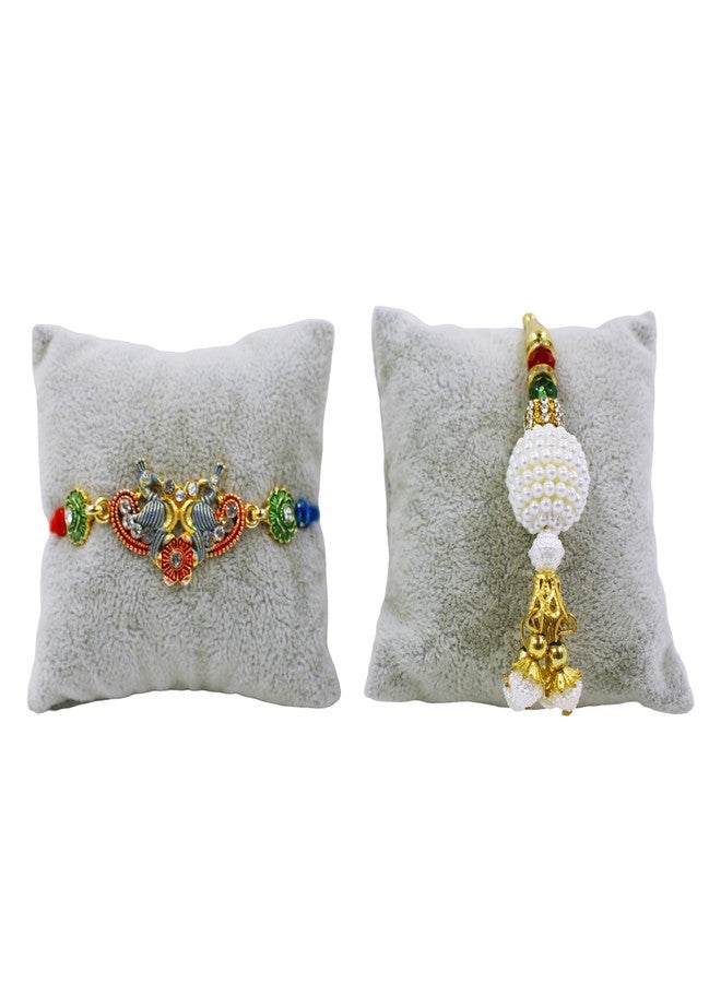 Elegant Peacock Rakhi/Lumba Rakhi with Roli Chawal - Set of 2 Raksha Bandhan Rakhi for Brother and Bhabhi - Image 2
