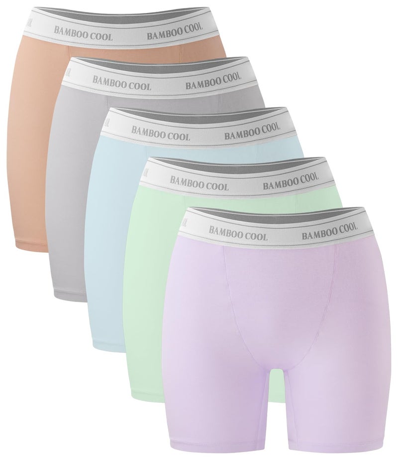 BAMBOO COOL Womens BoyShorts Underwear Full Coverage Ladies Panties High Waisted Boxer Briefs Breathable Stretch 5 Pack - Image 1