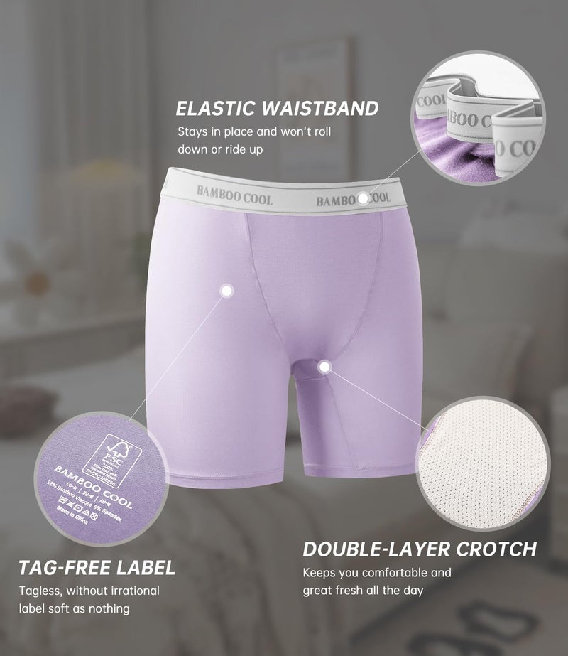 BAMBOO COOL Womens BoyShorts Underwear Full Coverage Ladies Panties High Waisted Boxer Briefs Breathable Stretch 5 Pack - Image 3