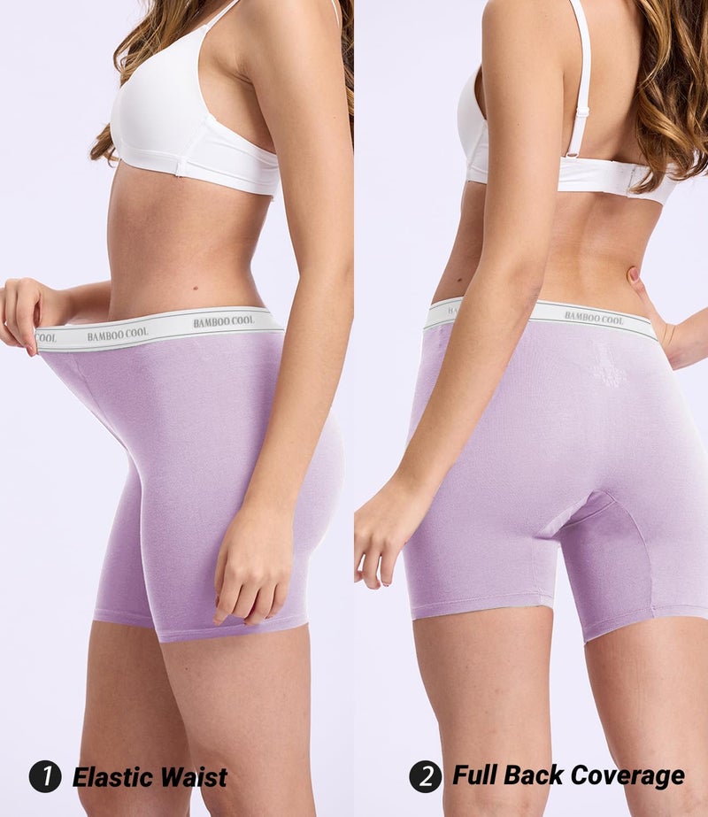 BAMBOO COOL Womens BoyShorts Underwear Full Coverage Ladies Panties High Waisted Boxer Briefs Breathable Stretch 5 Pack - Image 4