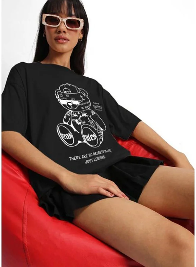 جونبيري Juneberry Pure Cotton  Printed Tshirt BLACK Color For Women