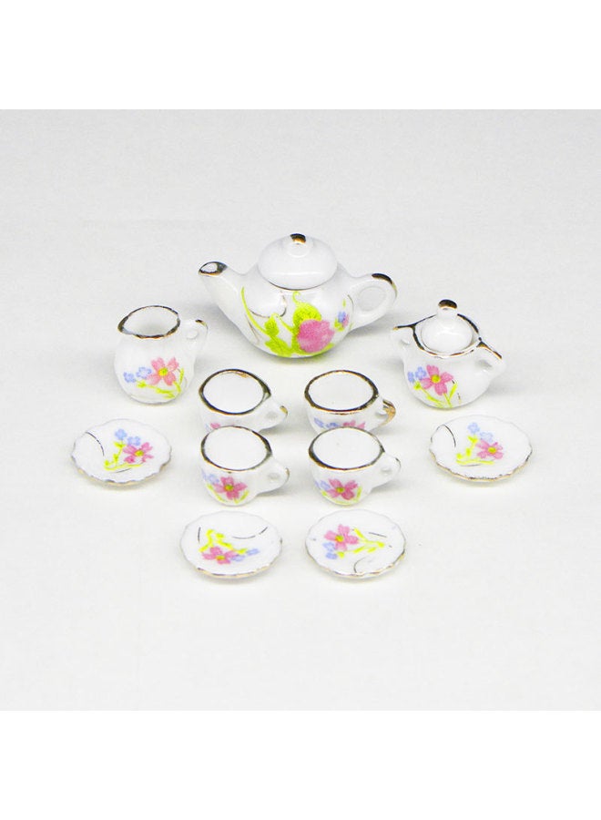 Pocket Story Creative Educational Children's Toy Mini Ceramic Tea Set Suit Doll Room Simulation Model-Color:Cross Pink Flower - Image 1