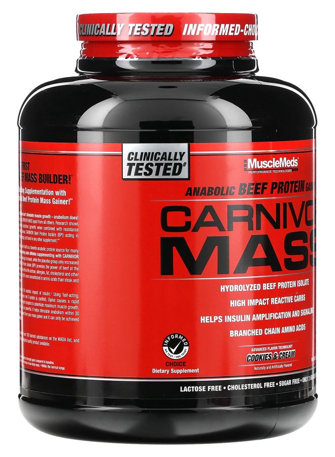 MUSCLEMEDS كارنيفور ماس بروتين لزيادة الوزن من لحم البقر بنكهة الكوكيز والكريمة 5.8 رطل (2632 جرام) - Image 2