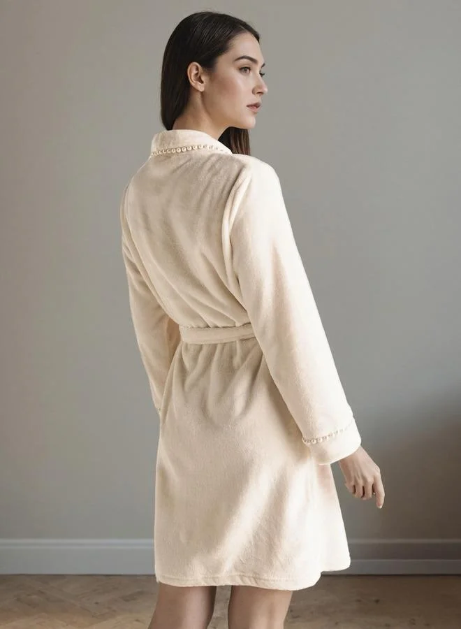 Splash FAV  Plush Pearl Trim Night Robe for Women | Best Price UAE