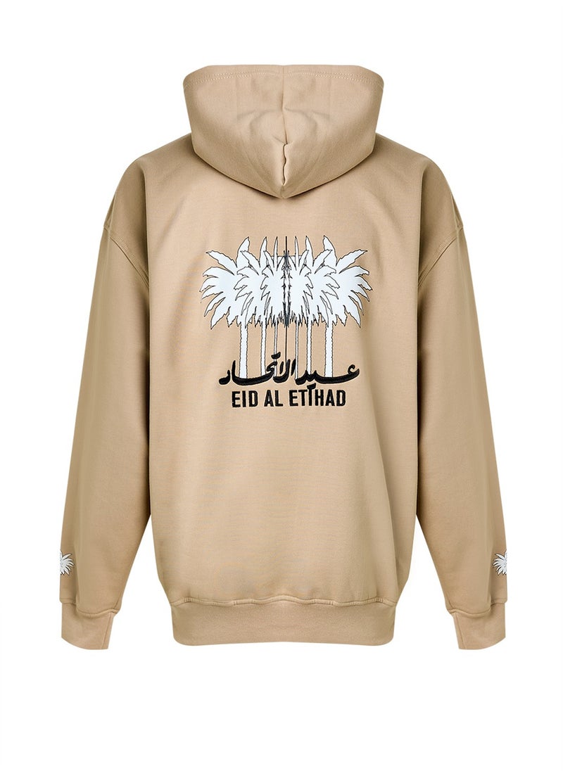 Eid Al Etihad - Eid Al Etihad Palm Tree Kids Hoodie- Beige - Image 1