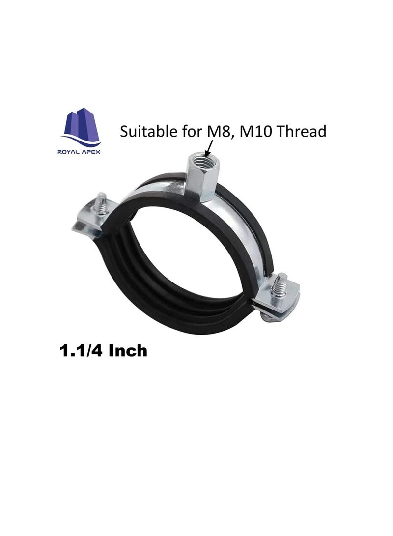 Heavy Duty Adjustable Two-screw Pipe Galvanized Iron (GI) Clamp with Rubber Lined or Unlined for Wall Ceiling Mount Pipe Supports, Split Ring Hanger (1.1/4 Inch, Pack of 10)  - Image 2
