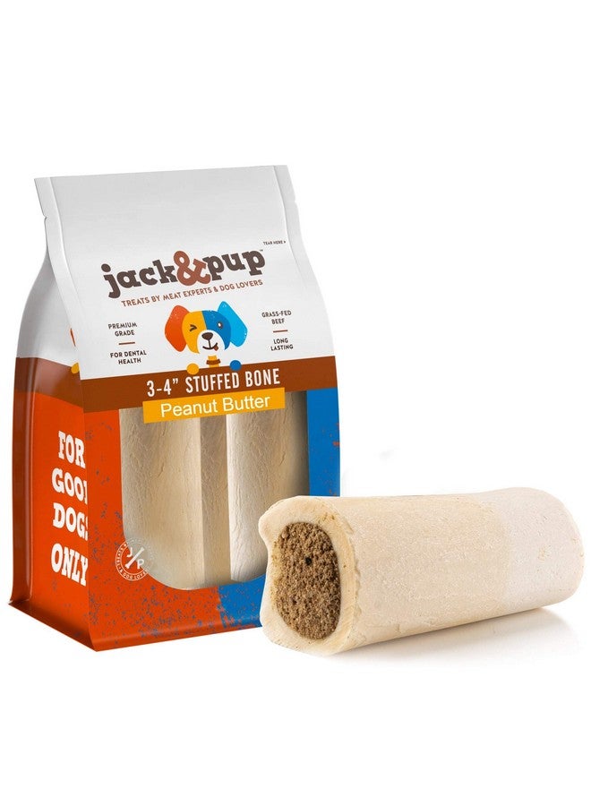 Jack&Pup Filled Dog Bones For Aggressive Chewers, 3To4Inch Dog Chew Treats Dog Bone  Peanut Butter Flavor  All Natural Dog Bones Stuffed Dog Dental Treats  4 Pack - Image 1