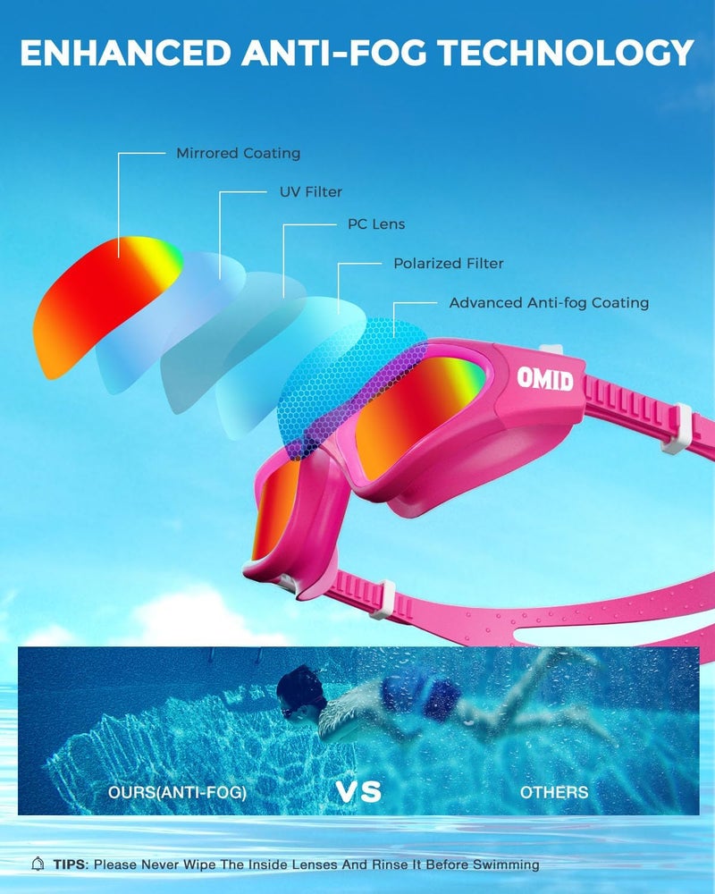OMID Kids Swim Goggles, P2mini Polarized Swimming Goggles Comfortable for Age 6-14 - Image 2