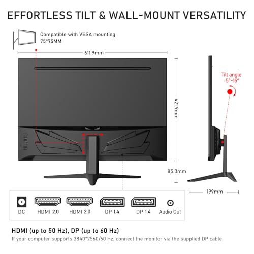 Gawfolk 28 Inch 4K Monitor IPS 60Hz, UHD (3840x2560p) PC Screen Built-in Speakers, Ultra HD Computer Display for Home & Office, 3:2, HDMI, DP, Support Wall Mount Compatible - Image 4