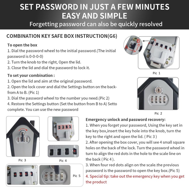Ydocabinit Key Lock Box with Combination lock & Key lock, Portable Large Capacity Key Storage Box Wall Mounted, Resettable Code, Waterproof Security Lock Box for Home, Office, Garage, Realtors Black(1 Pack) - Image 3