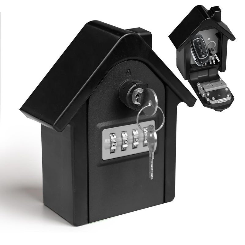 Ydocabinit Key Lock Box with Combination lock & Key lock, Portable Large Capacity Key Storage Box Wall Mounted, Resettable Code, Waterproof Security Lock Box for Home, Office, Garage, Realtors Black(1 Pack) - Image 1