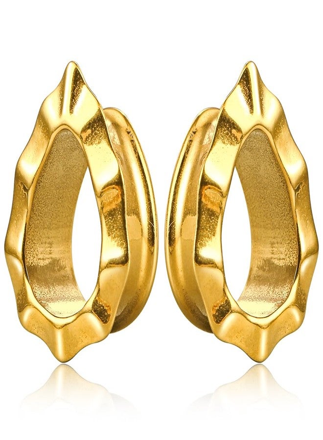 Earblity 1 Pair Cute gauges drop speckle 5/8'' (16mm) Ear Tunnels Plugs 316 Stainless Steel Gold Ear Gauges Weight Saddle Plugs Hypoallergenic expander Piercing Body Jewelry - Image 1