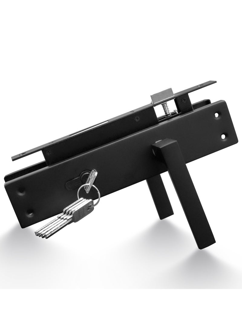 Door Handle Lock Set - Aluminum Handle with Lock Body, Cylinder, and 5 Computer Keys with Mounting Screws, TP-7000 Set (Matte Black) - Image 2