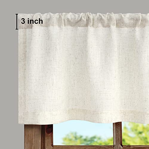 Pitalk Natural Linen Window Valance for Kitchen 3 Inch Rod Pocket Semi Sheer Light Filtering Boho Rustic Farmhouse Cream Valance Curtain Topper for Bedroom Living Room Dining Bathroom 18 Inch Length Ivory - Image 2