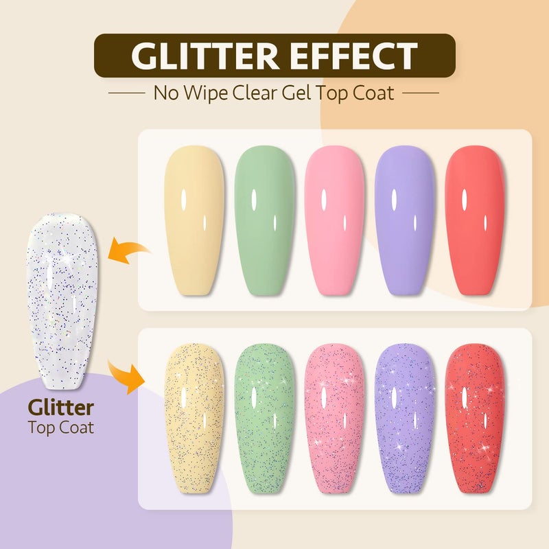 GAOY Glitter Gel Top Coat, 16ml Silver Iridescent Gel Nail Polish Sparkly No Wipe Clear Top Coat, Soak off UV LED Finish Gel for Nail Art - Image 2