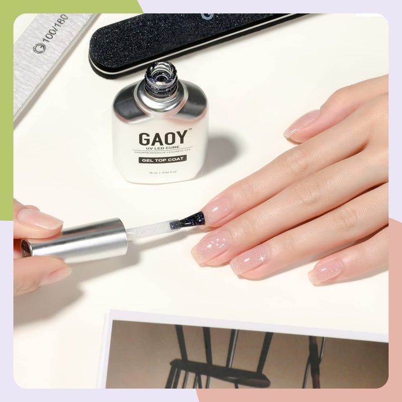 GAOY Glitter Gel Top Coat, 16ml Silver Iridescent Gel Nail Polish Sparkly No Wipe Clear Top Coat, Soak off UV LED Finish Gel for Nail Art - Image 5