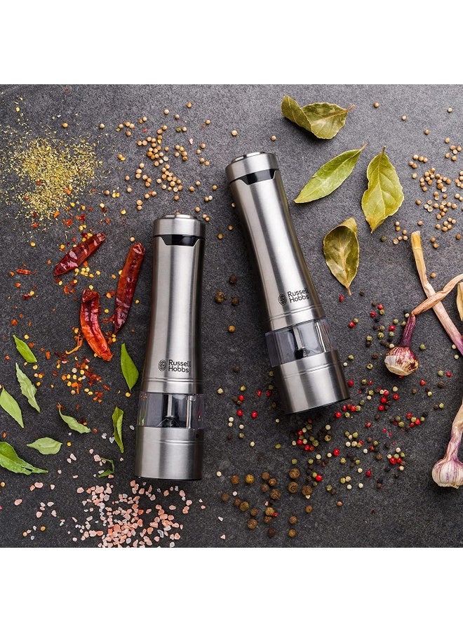 Russell Hobbs Battery Powered Salt and Pepper Grinders 23460-56 - Stainless Steel and Silver - Image 2
