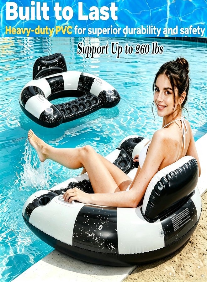 Kersiki 2 Pack Inflatable Pool Float Chairs -Floating Pool Chair Lounge Floats for Swimming Pool Water Chair Pool Lounger with Cup Holder and Handles Pool Party Floaties for Adults (2, Black) - Image 4