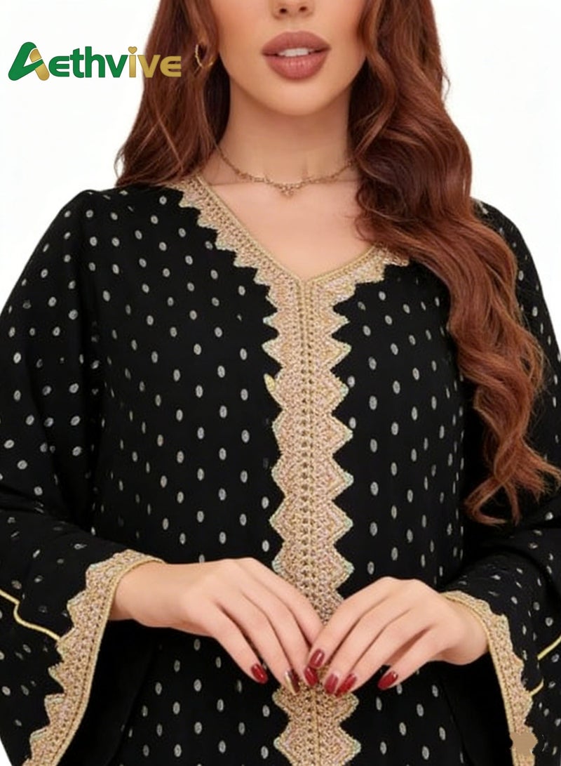 Aethvive فستان أنيق طويل الأكمام للنساء، رداء إسلامي عربي غير رسمي، عباءة كفتان لمهرجان رمضان، حفل زفاف، فستان سهرة مطبوع، ملابس عصرية - Image 4