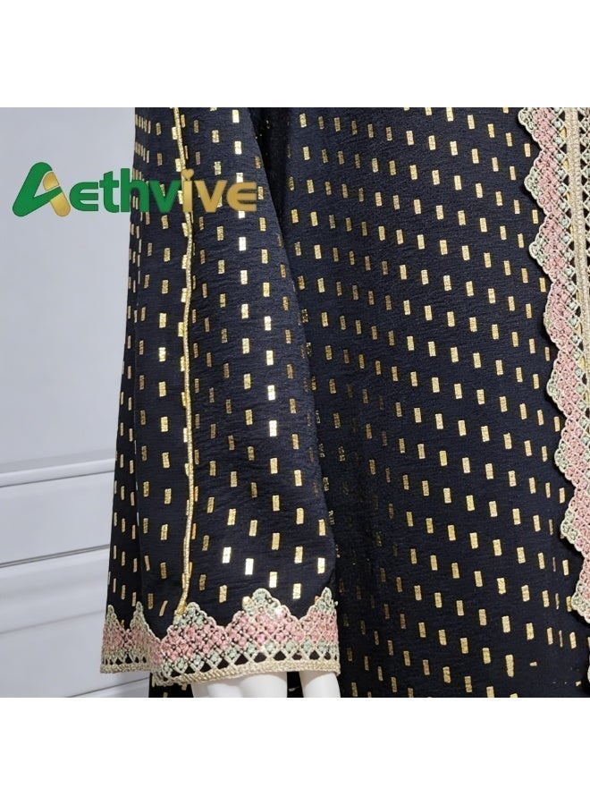 Aethvive فستان أنيق طويل الأكمام للنساء، رداء إسلامي عربي غير رسمي، عباءة كفتان لمهرجان رمضان، حفل زفاف، فستان سهرة مطبوع، ملابس عصرية - Image 5