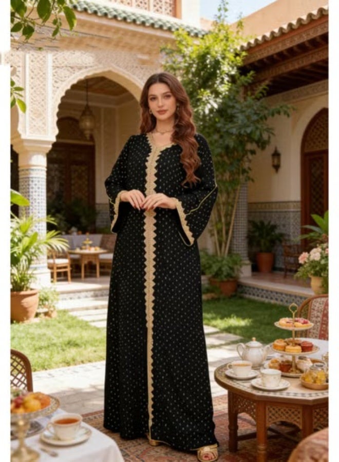 Elegant Muslim Long Sleeve Dress for Women, Islamic Arab Casual Robe, Abaya Kaftan Ramadan Festival Banquet Wedding Party Evening Dress Printed Fashion Clothes - Image 3