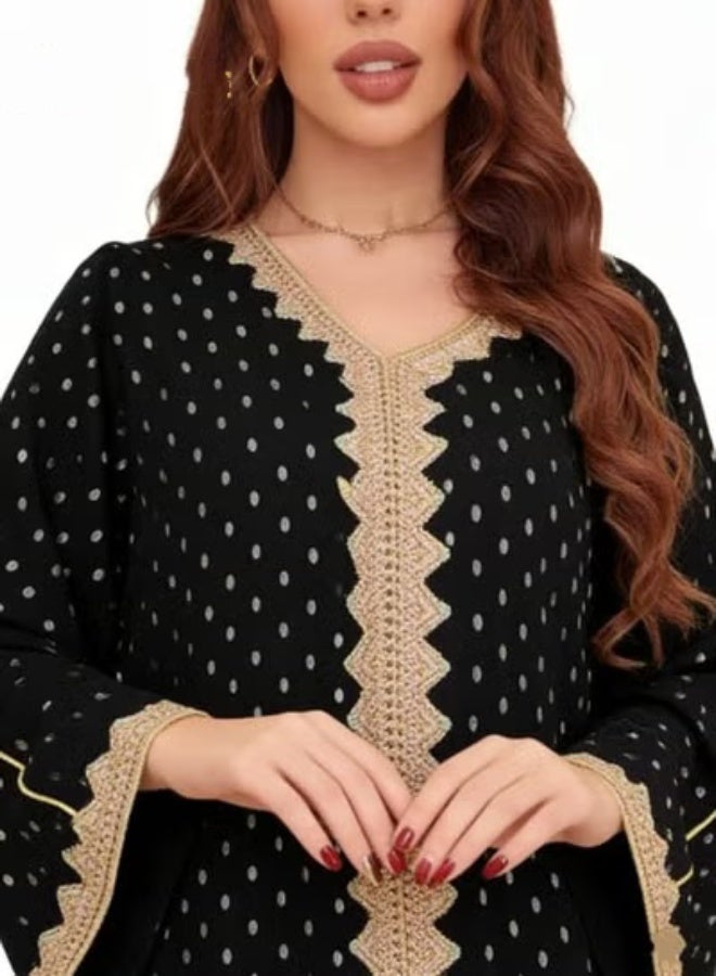 Elegant Muslim Long Sleeve Dress for Women, Islamic Arab Casual Robe, Abaya Kaftan Ramadan Festival Banquet Wedding Party Evening Dress Printed Fashion Clothes - Image 5