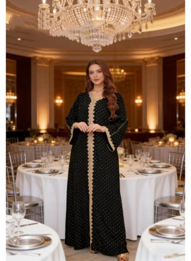 Elegant Muslim Long Sleeve Dress for Women, Islamic Arab Casual Robe, Abaya Kaftan Ramadan Festival Banquet Wedding Party Evening Dress Printed Fashion Clothes - Image 1