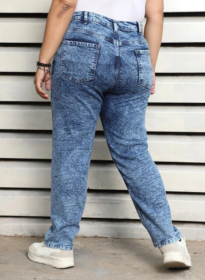 HIGH STAR Plus Size Slim Fit High Rise Faded Jeans by Styli