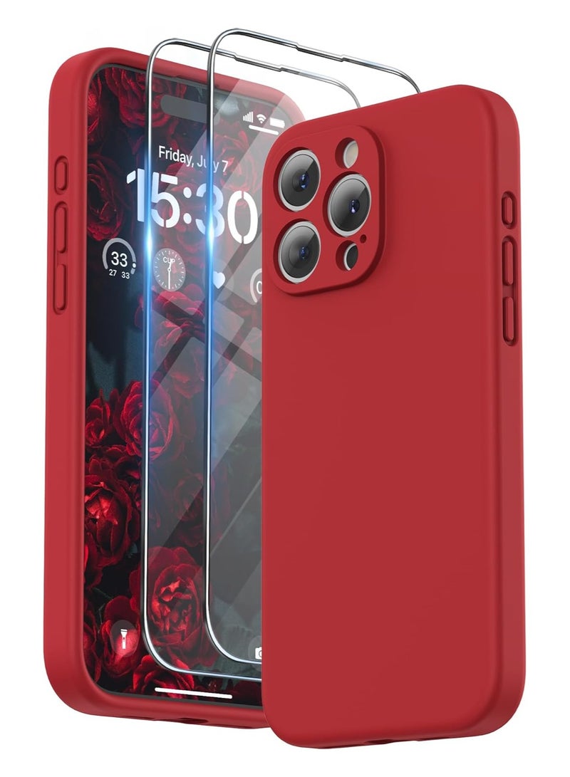 ELTRAZONE Design for iPhone 15 Pro Max Case, Liquid Silicone [2 x Screen Protectors & 1 x Lanyard] Protection for Each Lens Shockproof Cover for iPhone 15 Pro Max 6.7 inch 2023, Red - Image 1