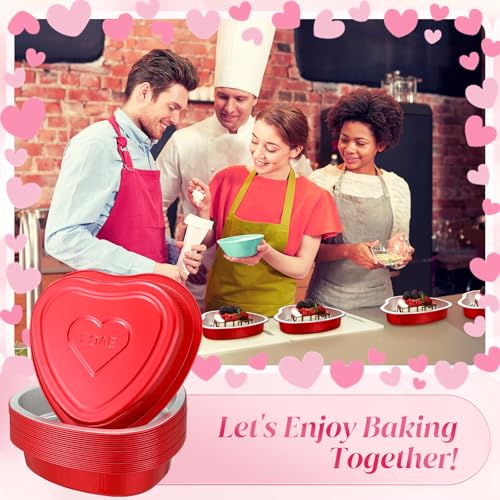 ywmigl 20 Pcs Valentine's Day 22.6 Oz Large Foil Heart Shaped Cake Pans Oven Safe Disposable Red Aluminum Foil Pans with Lids for Kitchen Valentine Day Birthday Wedding Party Cakes Baking Supply - Image 4