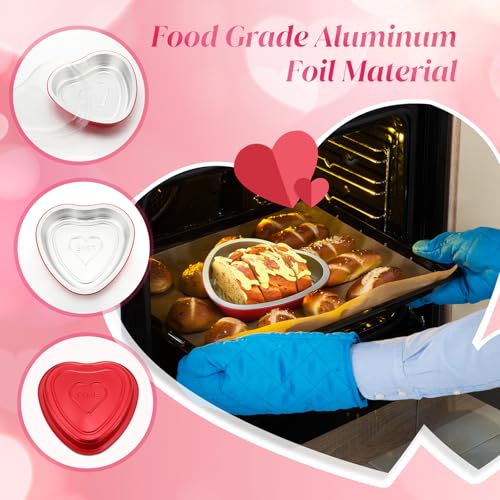 ywmigl 20 Pcs Valentine's Day 22.6 Oz Large Foil Heart Shaped Cake Pans Oven Safe Disposable Red Aluminum Foil Pans with Lids for Kitchen Valentine Day Birthday Wedding Party Cakes Baking Supply - Image 5