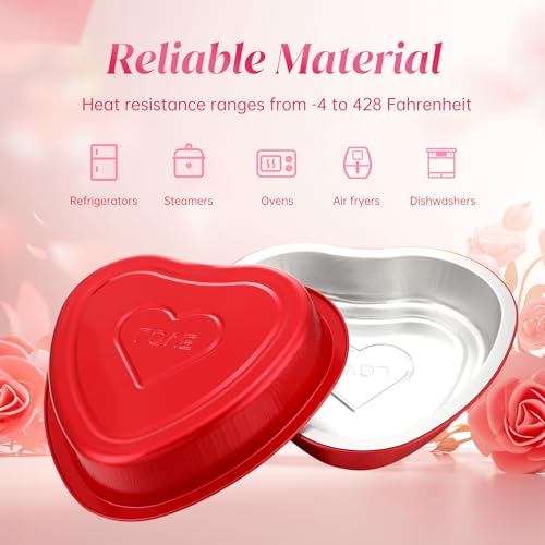 ywmigl 20 Pcs Valentine's Day 22.6 Oz Large Foil Heart Shaped Cake Pans Oven Safe Disposable Red Aluminum Foil Pans with Lids for Kitchen Valentine Day Birthday Wedding Party Cakes Baking Supply - Image 3