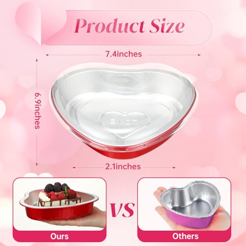 ywmigl 20 Pcs Valentine's Day 22.6 Oz Large Foil Heart Shaped Cake Pans Oven Safe Disposable Red Aluminum Foil Pans with Lids for Kitchen Valentine Day Birthday Wedding Party Cakes Baking Supply - Image 2