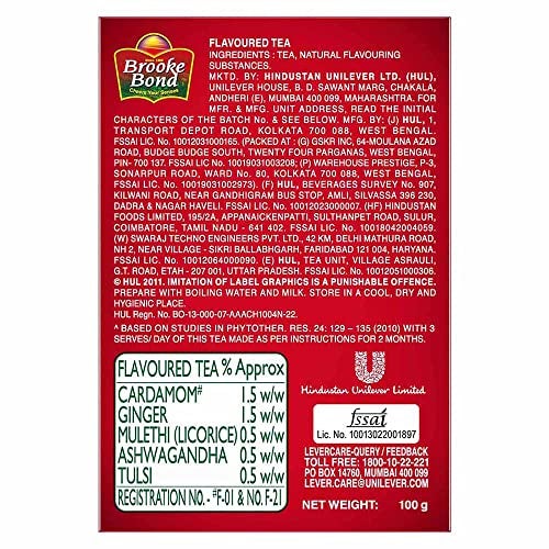 Red Label Brooke Bond Natural Care Tea, With 5 Ayurvedic Ingredients, Ginger, Leaf, 100 Gram - Image 2