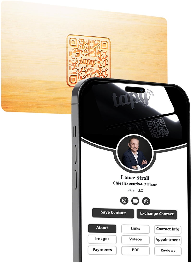 tapy - Tapy NFC Digital Business Card Premium Bamboo Wooden  Smart Card Instant Networking Contactless Technology iOS and Android Compatible Powered by Microsoft - Image 1