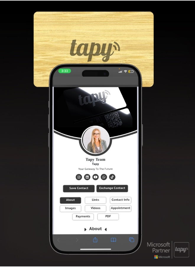 tapy - Tapy NFC Digital Business Card Premium Bamboo Wooden  Smart Card Instant Networking Contactless Technology iOS and Android Compatible Powered by Microsoft - Image 1