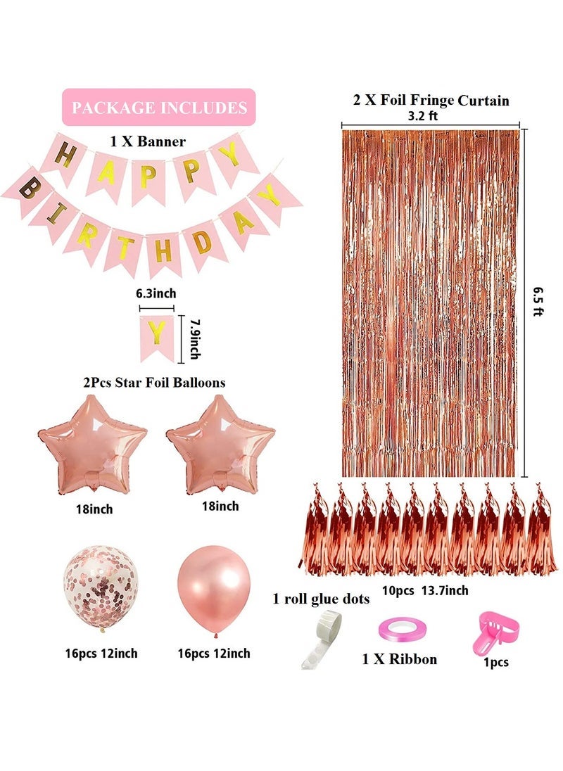 MAMATOONS Rose Gold Birthday Party Decoration Set Rose Gold Theme Party Decoration Happy Birthday Banner 62-Piece DIY Decoration Set - Image 3