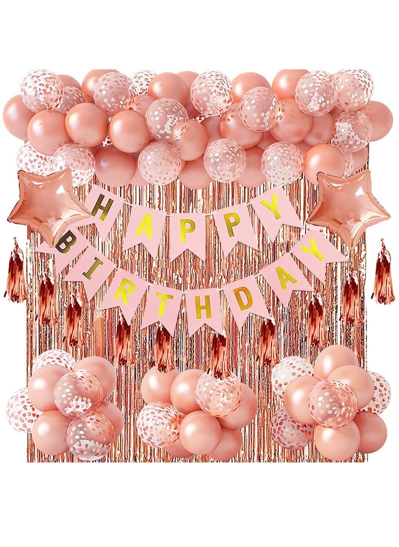 MAMATOONS Rose Gold Birthday Party Decoration Set Rose Gold Theme Party Decoration Happy Birthday Banner 62-Piece DIY Decoration Set - Image 1