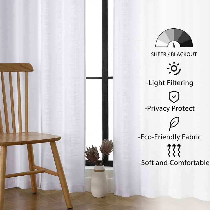 Lecloud Bessie White Curtains 63 Inch Length 2 Panels, Light Filtering Curtains for Bedroom, Faux Linen Textured Window Drapes with Rod Pocket, Window Treatments for Living Room, Each 40 W x 63 L - Image 3
