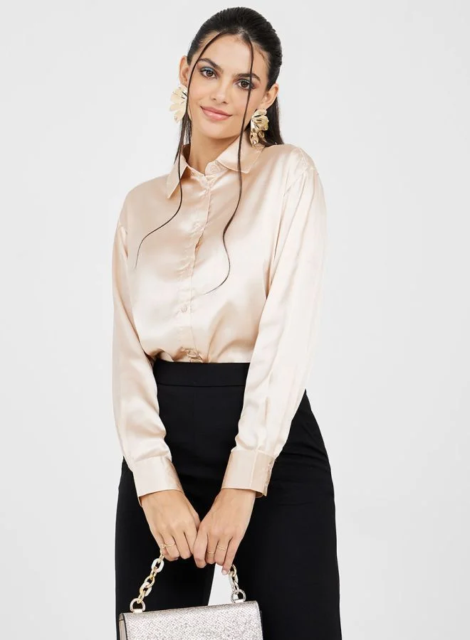 Styli Longline Satin Collared Shirt