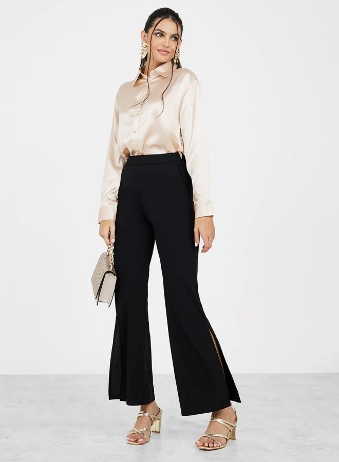 Styli Longline Satin Collared Shirt