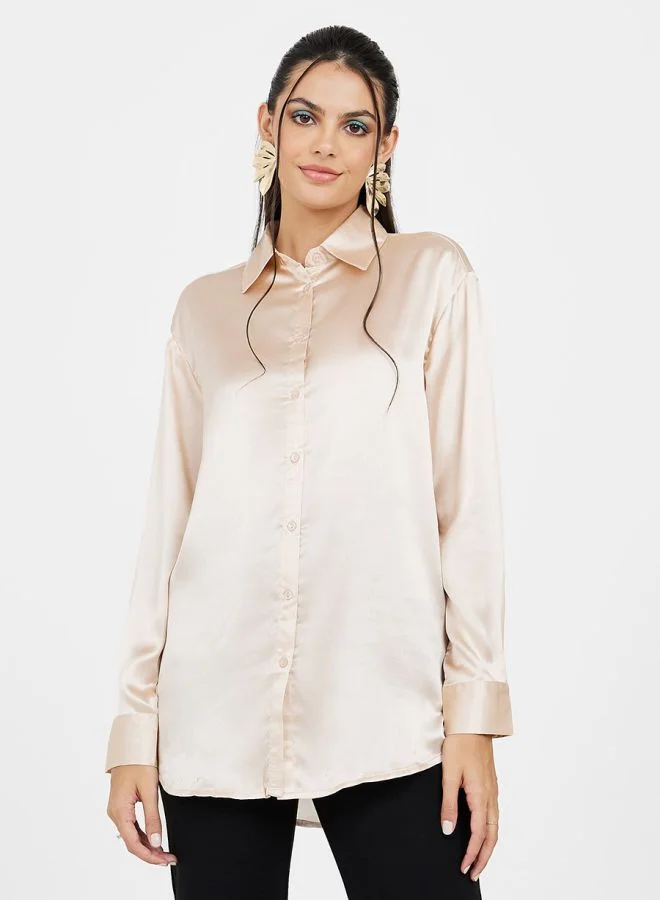 Styli Longline Satin Collared Shirt