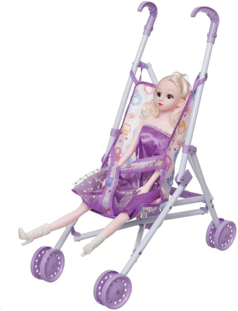 Plastic Doll With Carrycot For Girls - Purple