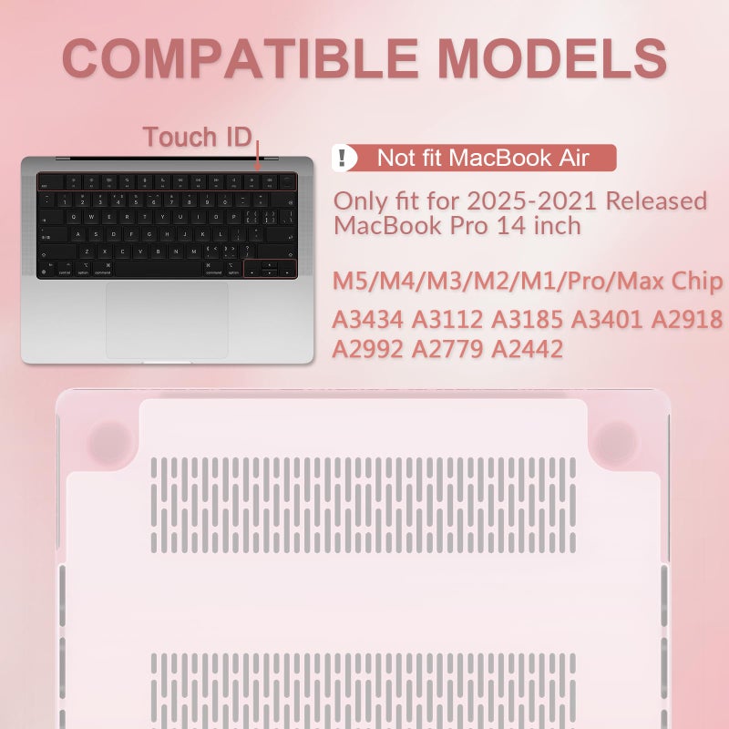 AKIT Compatible with MacBook Pro 14 inch Case 2025-2021 M5 M4 M3 M2 M1 A3434 A3112 A3185 A3401 A2918 A2992 A2779 A2442, [Anti-Cracking] Hard Shell Laptop Case&Keyboard Cover&Screen Protector, Pink - Image 2