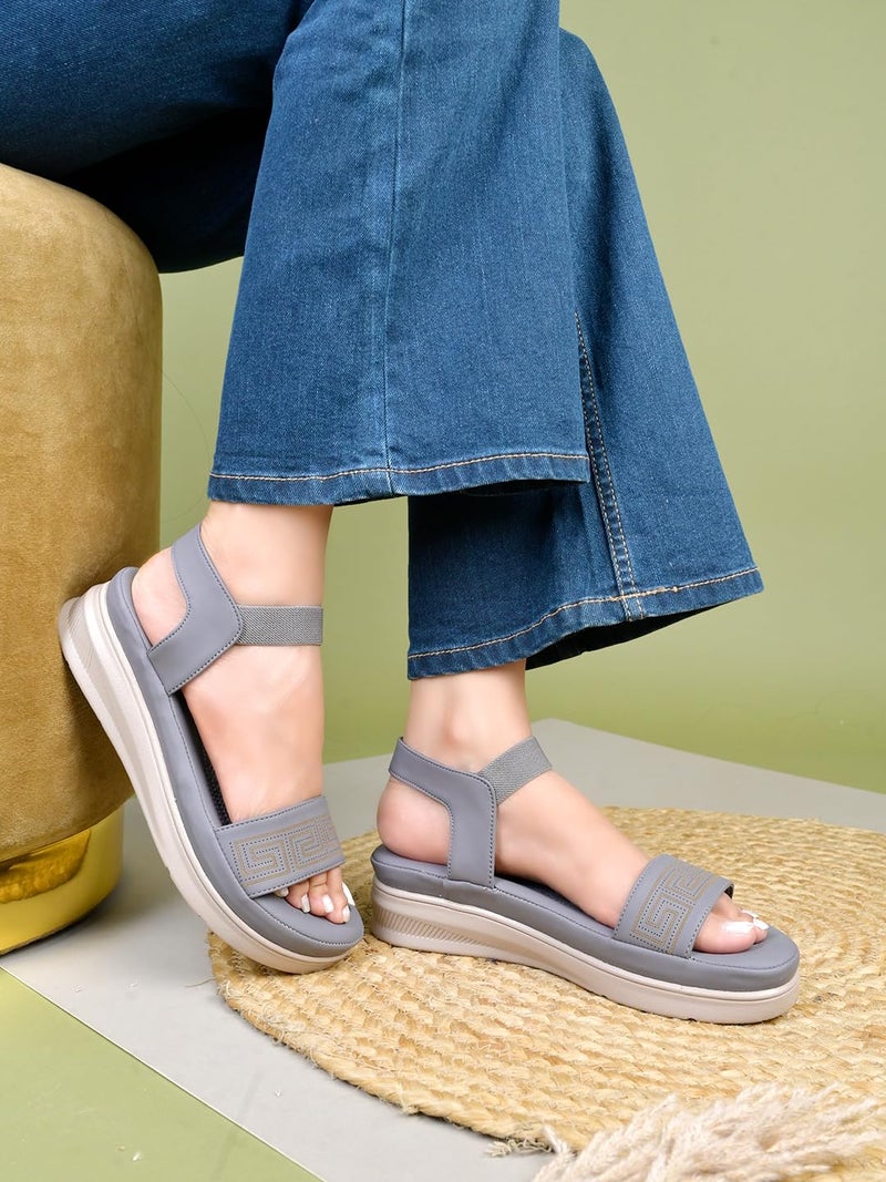 Shoetopia Orthopedic Comfortable Doctor Sole Grey Sandals For Women & Girls /EU41 - Image 3