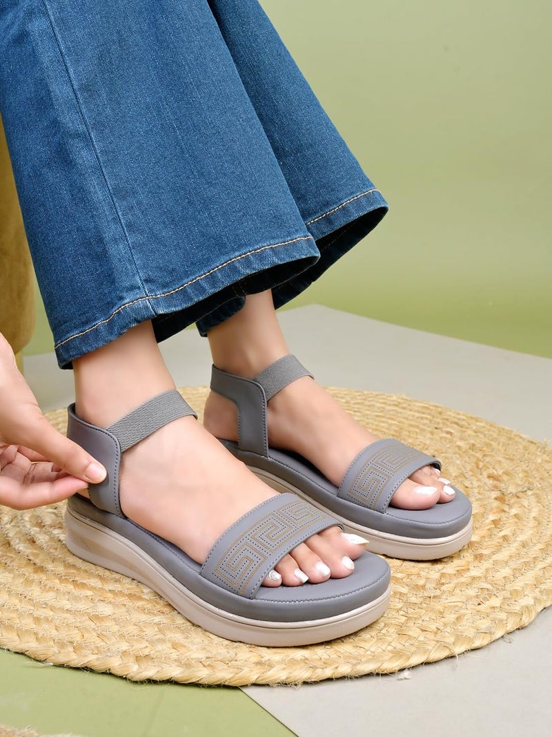 Shoetopia Orthopedic Comfortable Doctor Sole Grey Sandals For Women & Girls /EU41 - Image 4