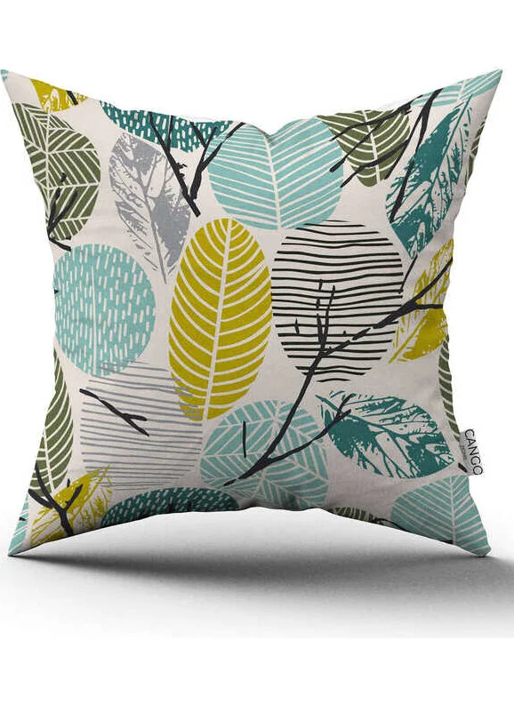 كانغو هوم Double Sided Green Yellow Decorative Leaf Patterned Digital Printed Throw Pillow Cover CGH1200